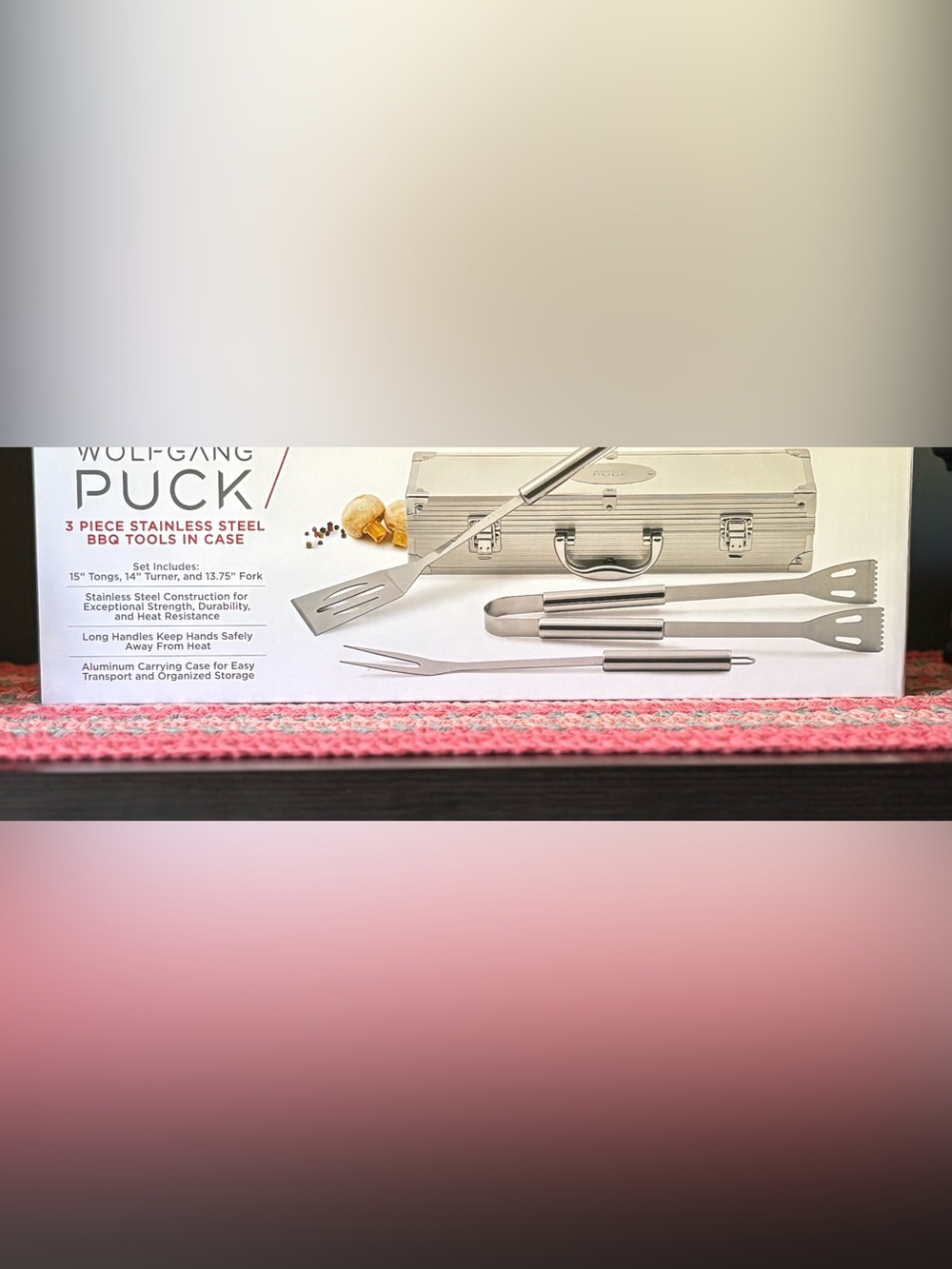 Wolfgang Puck 3 Piece Stainless Steel BBQ Tools in Case